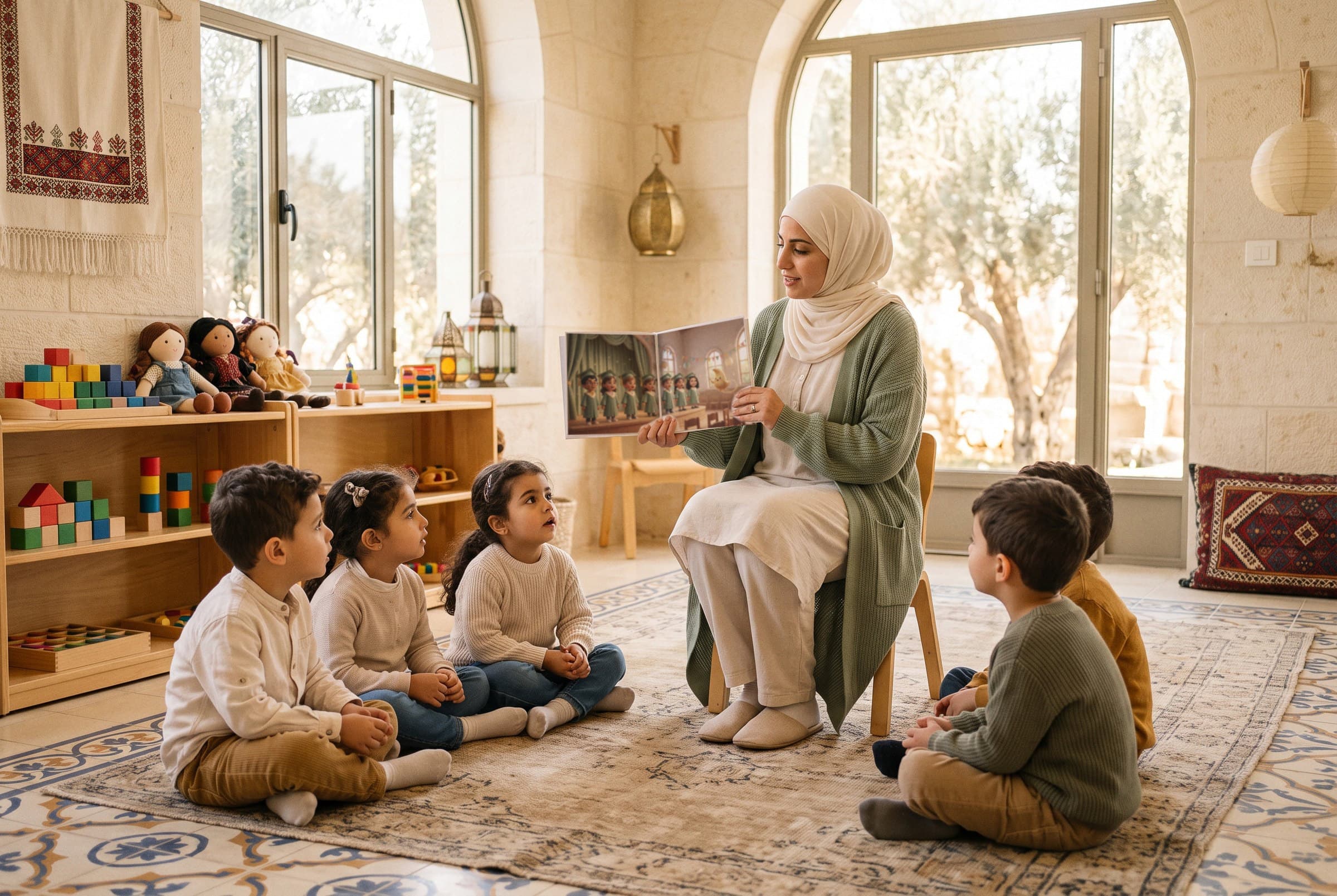 معلّمة تقرأ كتاب التخرّج مع الأطفال
